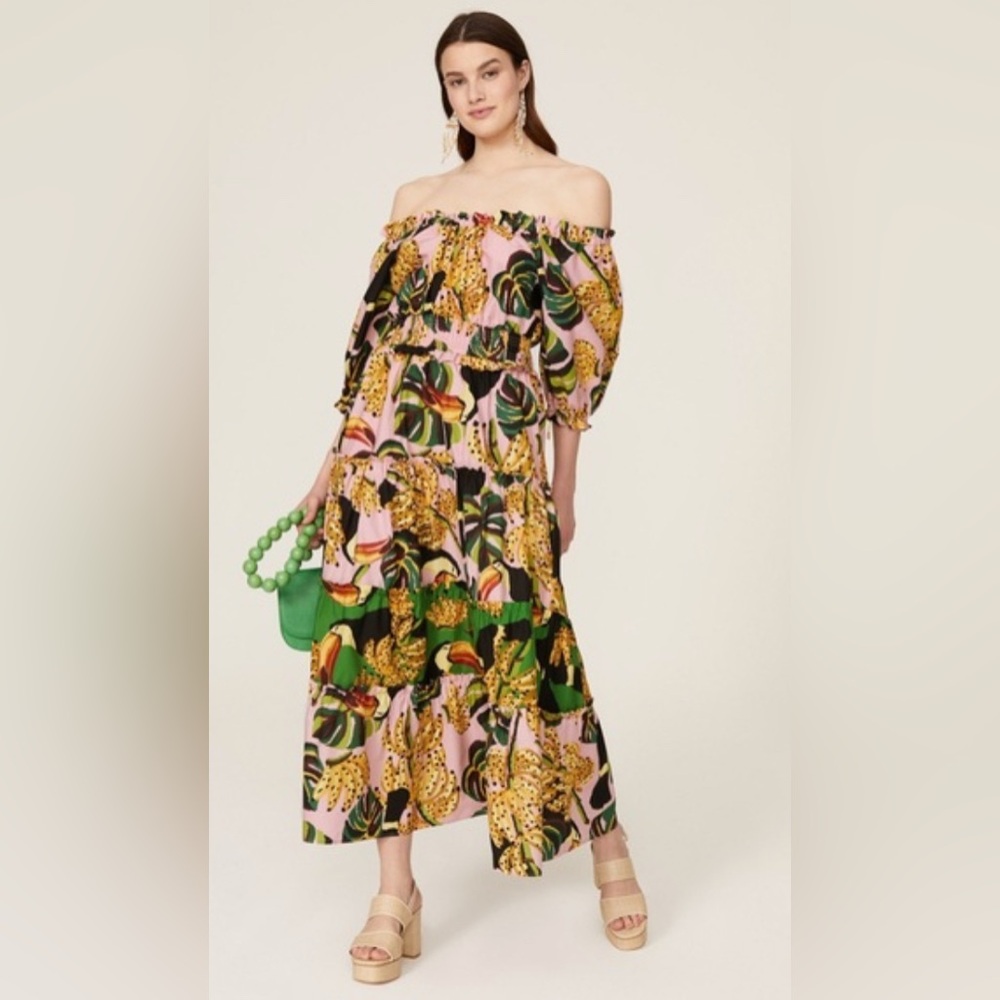 FARM Rio Toucananas Off the Shoulder Maxi Dress